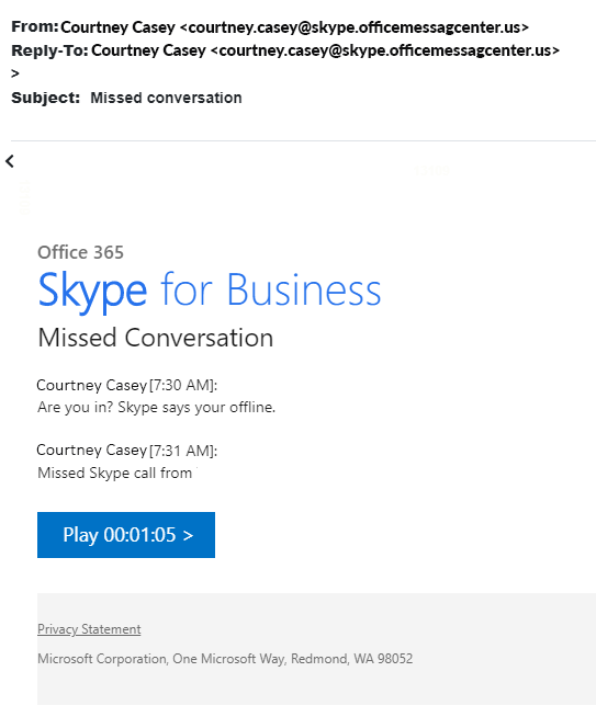 KnowBe4 Email Campaign Example - Skype