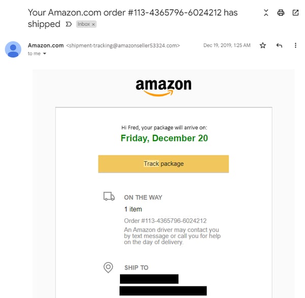 fake tracking email example