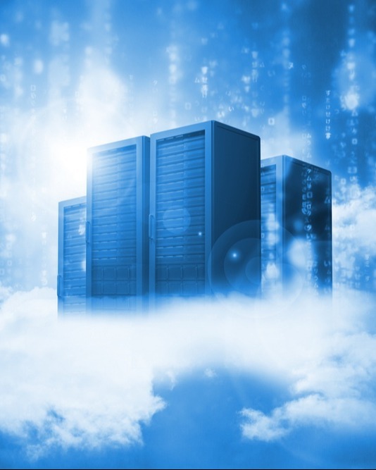Data servers resting on clouds in blue in a cloudy sky-1 Data servers resting on clouds in blue in a cloudy sky-1