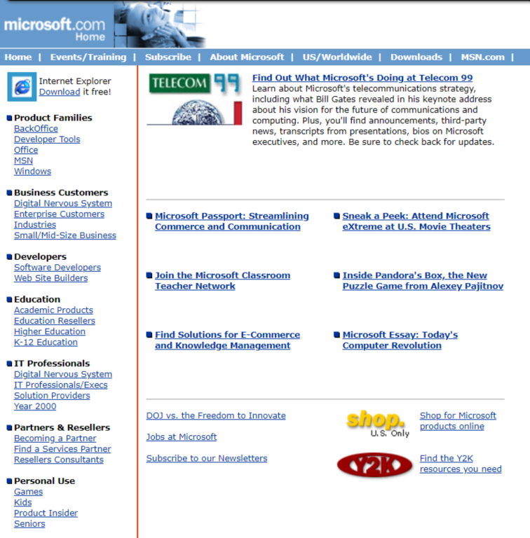 Microsoft website in 1999